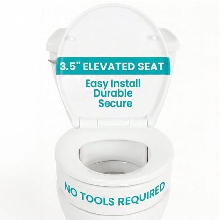 Vive Raised Toilet Seat (Standard, Adds 3.5”) – Elevated Toilet Riser for Seniors & Disabled – High-Rise Toilet Extension & Portable Commode Booster for Adults