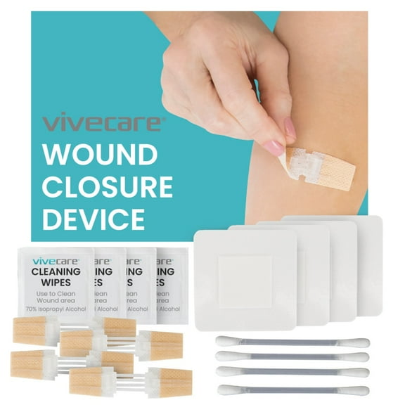 ViveCare Emergency Wound Closure Device, Zip Stitch Sutures Bandaids, Kit 4 Pcs