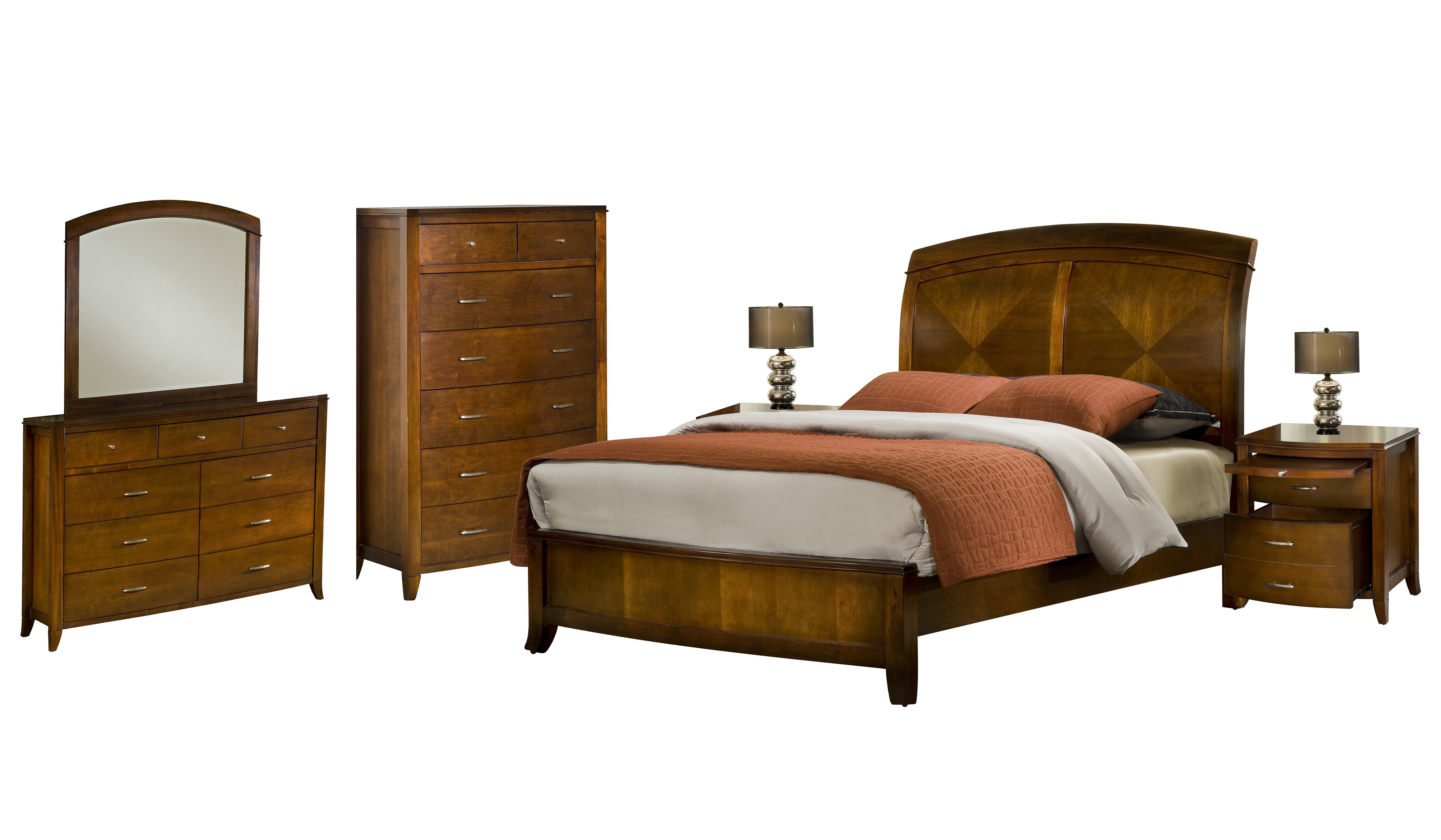 Viven 6PC E King Bed, 2 Nightstand, Dresser, Mirror & Chest Set in Mahogany Spice - image 1 of 6