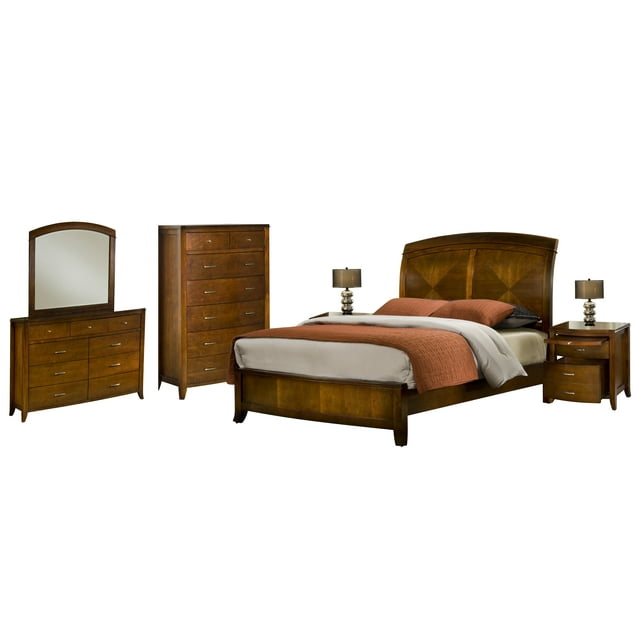 Viven 6PC E King Bed, 2 Nightstand, Dresser, Mirror & Chest Set in Mahogany Spice