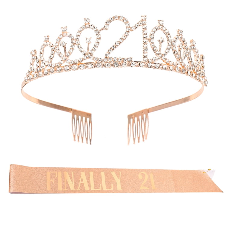 Viveous 1 Set 21st Birthday Tiara and Sash, Finally Birthday 