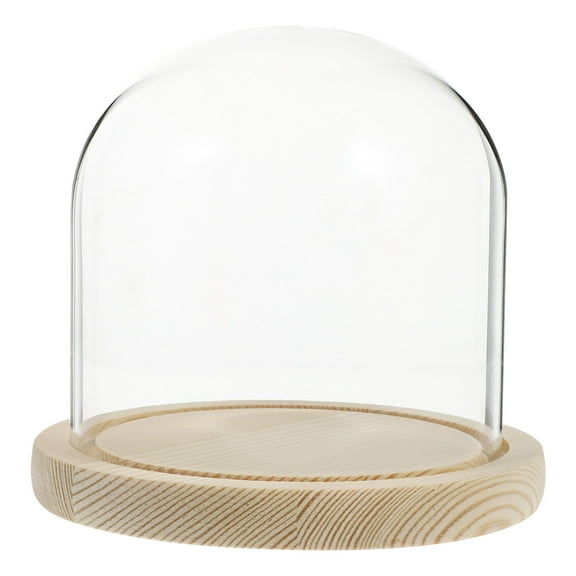 Viveous 1 Set Decorative Clear Glass Dome Tabletop Centerpiece Cloche Bell Jar Display Cover with Wood Base for DIY Succulents Keepsakes Dried Flowers Cake 14. 5x12cm