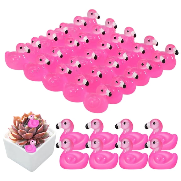 Viveous 100pcs Mini Flamingo Resin Animal Miniatures Glow In The Dark Tiny Figurines for Garden Terrarium Landscape Decor