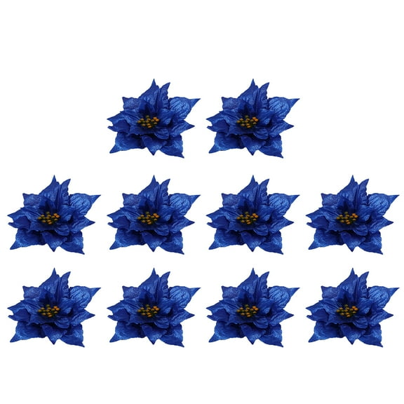 Viveous 10pcs Artificial Poinsettia Flower Blue Christmas Tree Flowers Decorative Poinsettias for Christmas Wreaths Christmas Tree Ornaments