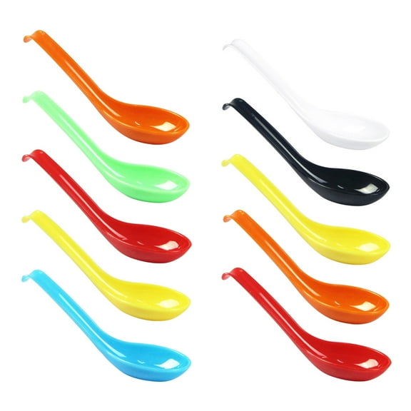 Viveous 10pcs Plastic Spoons Creative Hook Style Soup Spoon Tableware for Home Restaurant (Random Color)