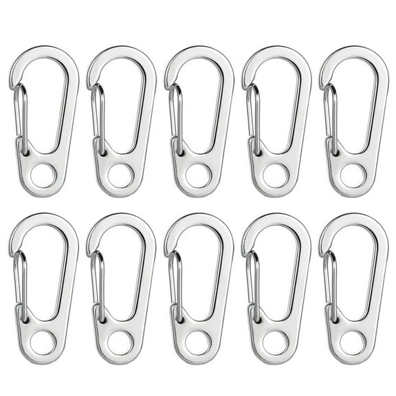 Viveous 10pcs Spring Snap Hooks D Shaped Flat Buckle Carabiner Clips Climbing Buckles Rope Connectors Keychain Clip Key Ring for Fishing Hiking Silver