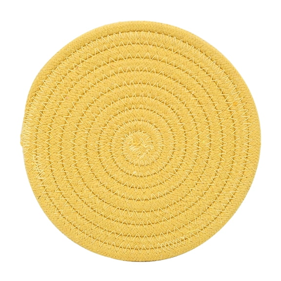 Viveous 1pc Cotton Thread Weave Coaster Simple Round Non-slip Placemat Cup Mat Hot Insulation Pad - Size L (Yellow)