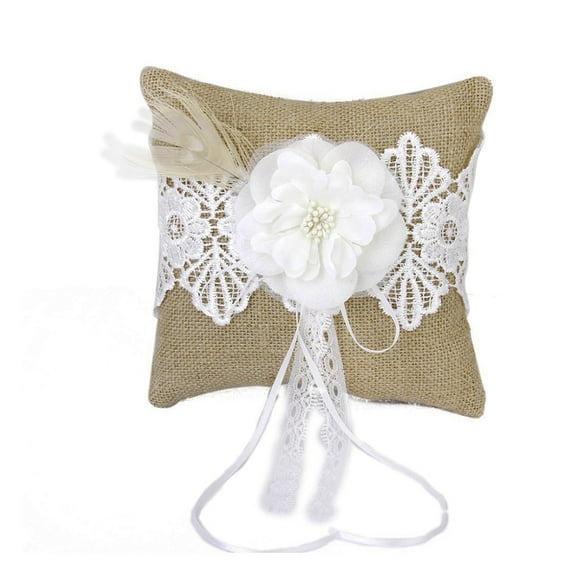 Viveous 20*20cm Bridal Wedding Ceremony Pocket Ring Bearer Pillow Cushion with Satin Ribbons