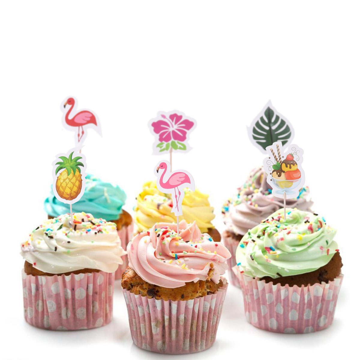Viveous Pcs Cupcake Toppers Summer Flamingo Pineapple Birthday Party Cake Picks Food Decoration Supplies for Hawaiian Luau