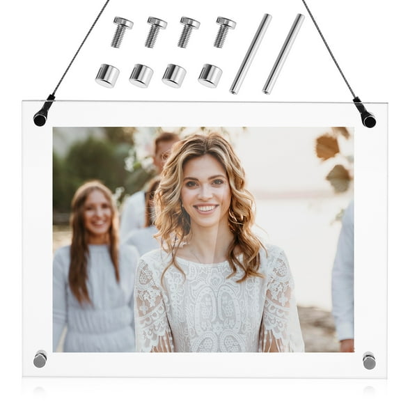 Masteelf Clear Acrylic Photo Frame with Hanging Chain for Desk or Wall Display 1 Set Acrylic Picture Frame for Wedding School Photos