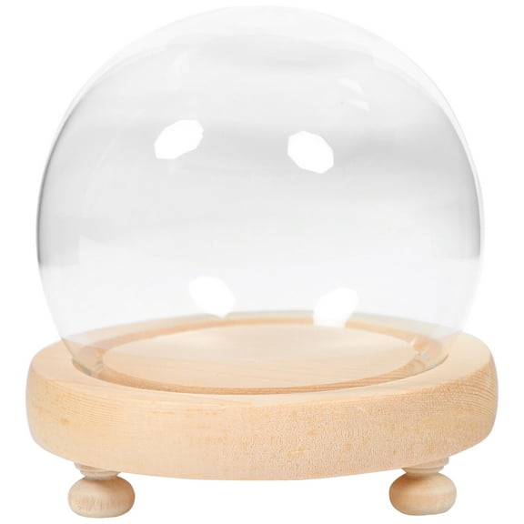 Viveous Clear Glass Cloche Globe Display Dome Bells Jar Clear Glass Dome Dessert Cake Plate Cake Stand with Wooden Base Decorative Bell Covers for Fairy Lights Photo 12cm
