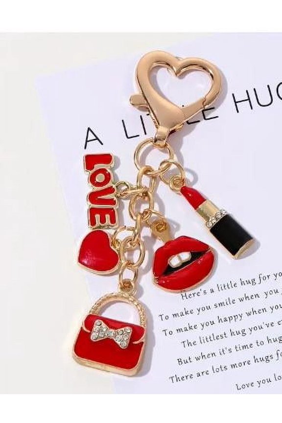 Creative Fashion Red Lip Keychain Sparkly Rhinestones Keychain Bling Crystal Car Keychain Women Purse Charms Handbag Hanging Ornament Backpack Keychain