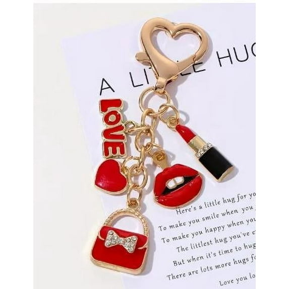 Viveous Creative Fashion Red Lip Keychain Sparkly Rhinestones Keychain Bling Crystal Car Keychain Women Purse Charms Handbag Hanging Ornament Backpack Keychain