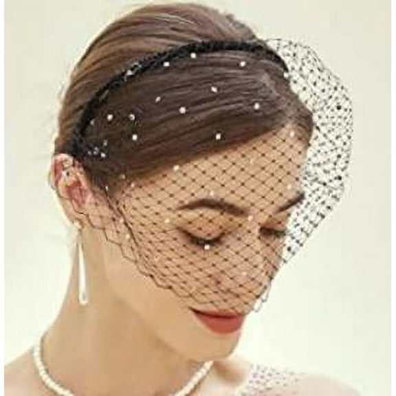 Viveous Face Veil Headband Veil Mesh Bridal Veil Fascinator For Women Short Veil Birdcage Veil Headband For Bridal Funeral And Tea Party Outfits