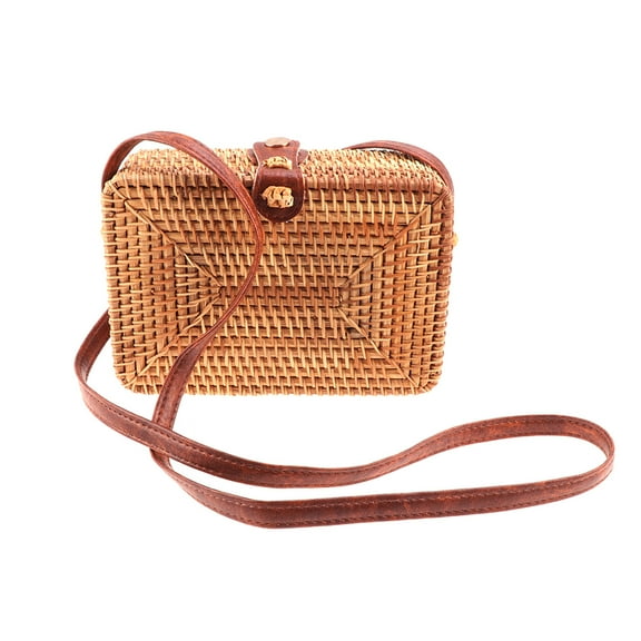 Viveous Handwoven Square Rattan Bag Crossbody Shoulder Handbag Summer Beach Clutch with Strap for