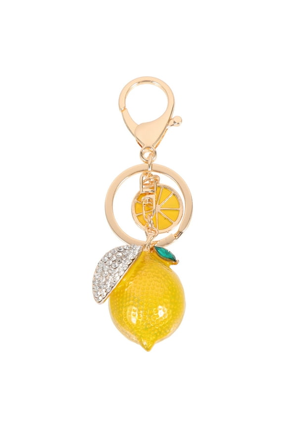 Worgeous Yellow Lemonshaped Rhinestone Studded Keychain for Key Use Small Size Lightweight Alloy Decorative Bag Pendant