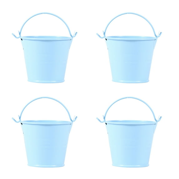 Viveous Metal buckets, 4Pcs Small Tin Pails with Handles Hanging Flower Bucket Plants Pots Planter for Wedding Party Favors Blue