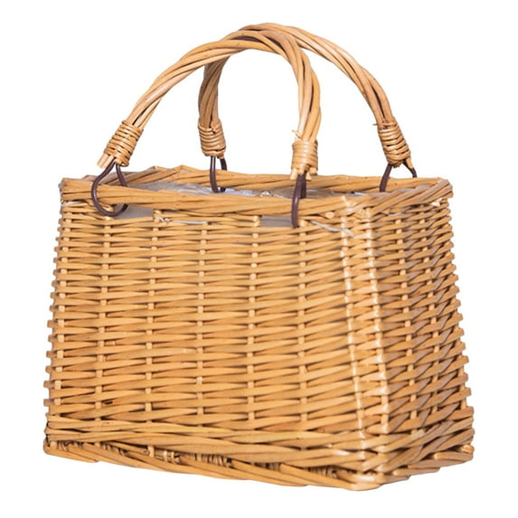 Viveous Rattan Flower Basket Craft Fresh Artificial Flower Arranging Basket Dining Table Hand Woven Vase for Home Wedding Party