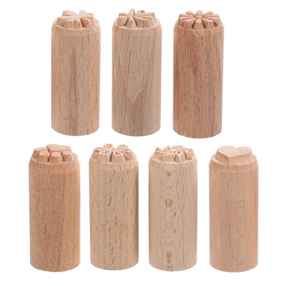 Viveous Wooden Clay Stamp 7Pcs Column Wood Clay Stamps Hand Carved Stamps DIY Pottery Printing Blocks with Mixed Patterns