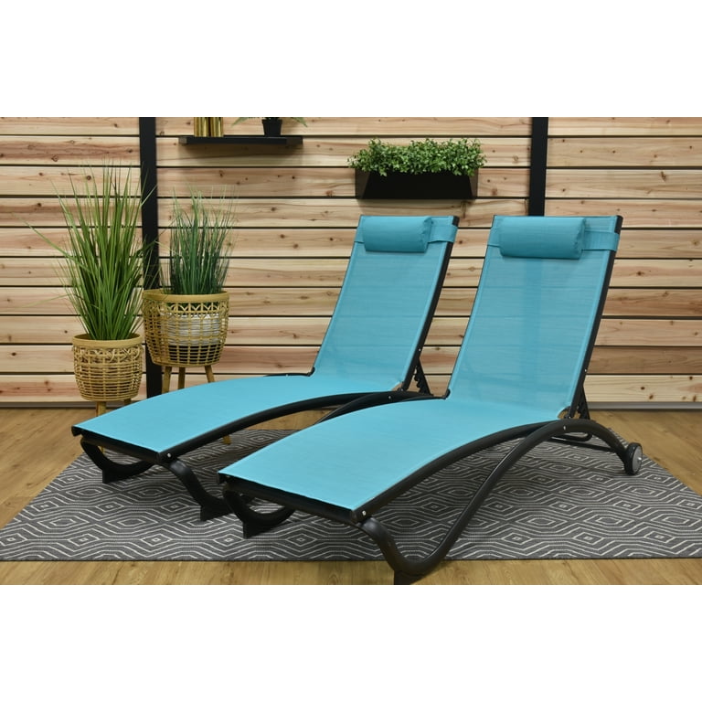 Vivere Aluminum Glendale Lounger Set Made with Premium Phifertex Outdoor Fabric 330 lb Capacity Blue Hawaii Walmart