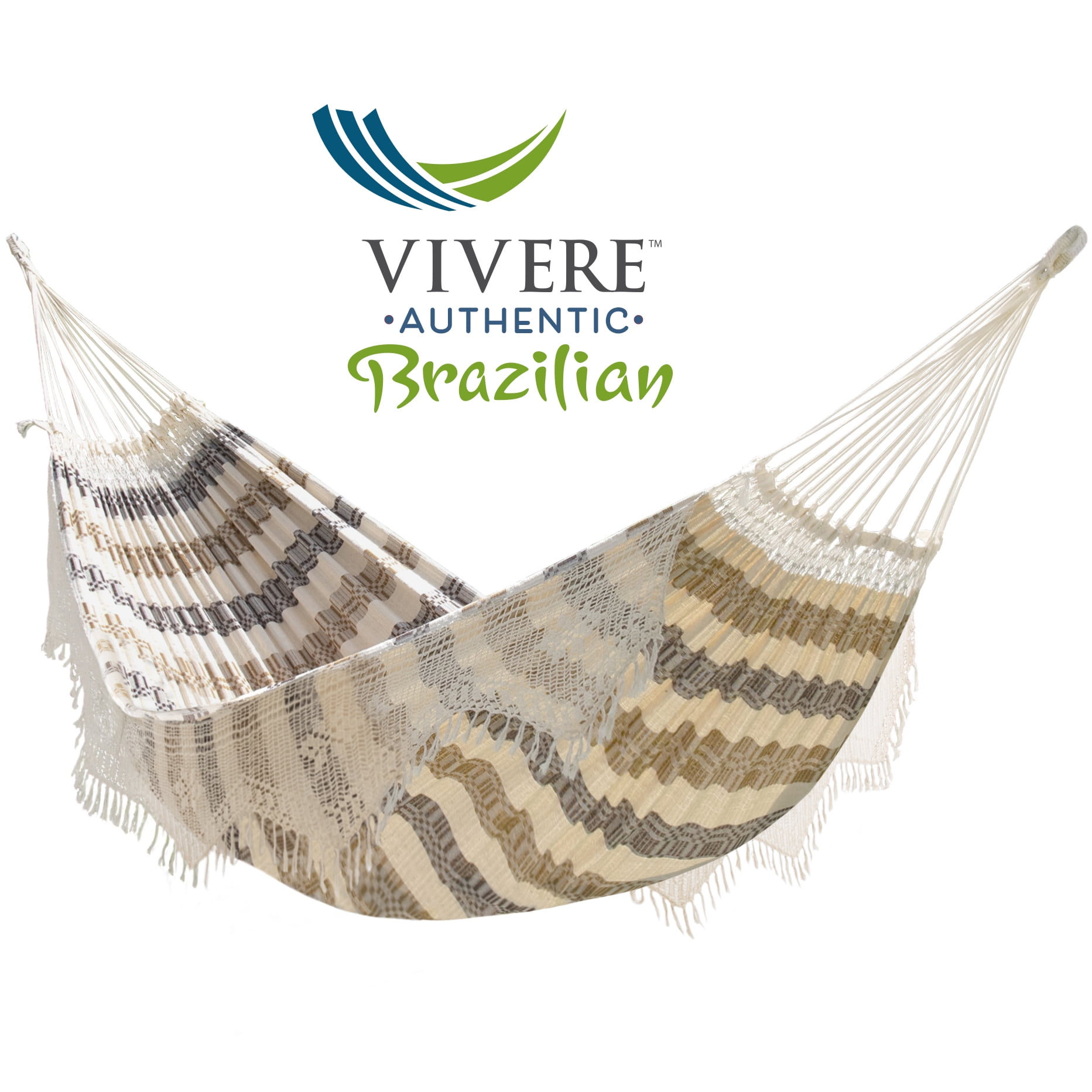 Costa Beige and Gray Brazilian Cotton Double Hammock