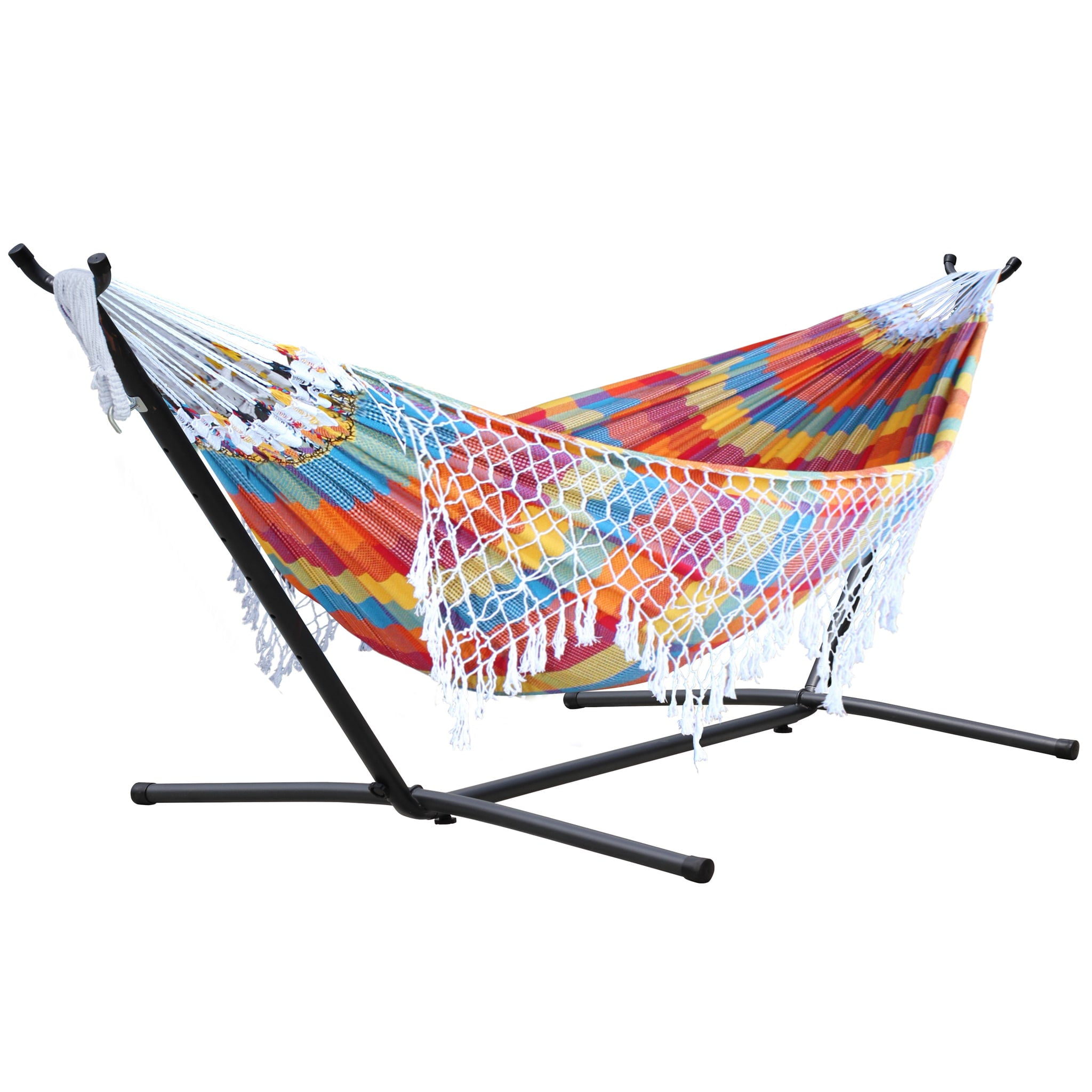 Vibrant Carnival 10 ft. Brazilian Cotton Hammock with Steel Stand