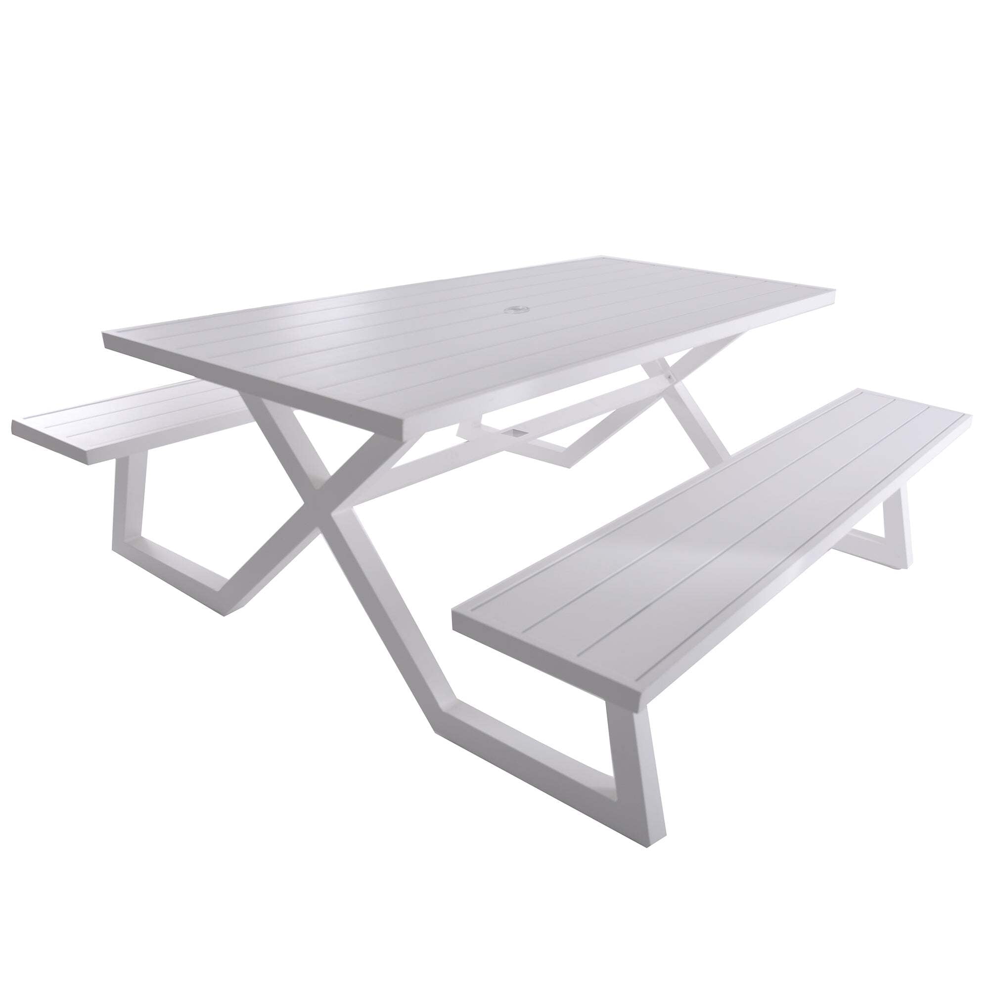White Aluminum Modern 8-Seat Picnic Table with Attached Benches