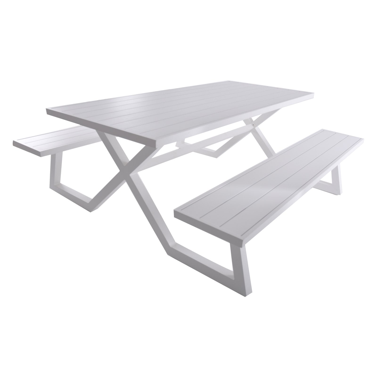 White Aluminum Modern 8-Seat Picnic Table with Attached Benches