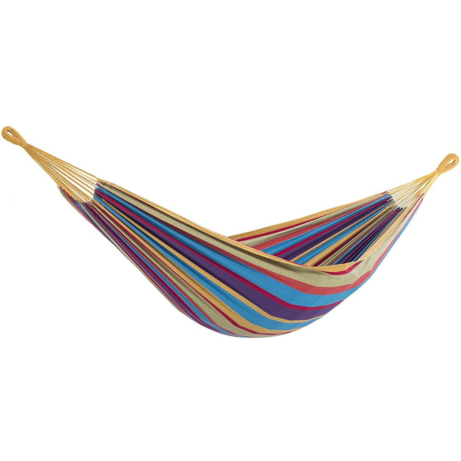 Multicolor Brazilian Style Cotton Double Hammock with Durable Polyester End Strings