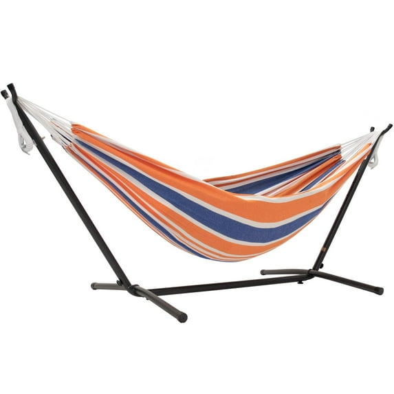 Vivere Double Cotton Hammock, Comfortable Daybed with Steel Stand, 9 Foot, Orange Punch