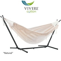 Vivere Double Cotton Hammock with Stand and Carry Bag (9ft/280cm) Natural