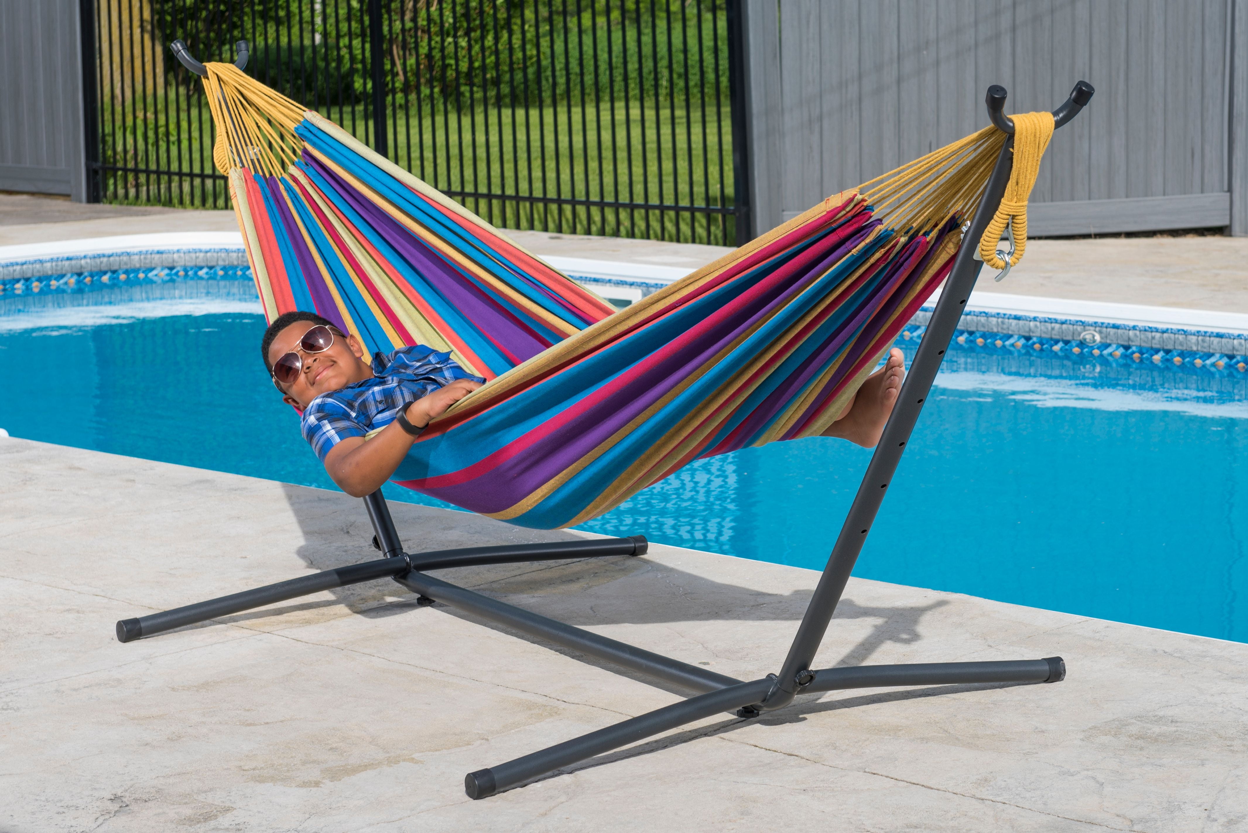 Vivere Portable Double Hammock with Steel Stand for Travel Vivere Portable Double Hammock with Steel Stand for Travel
