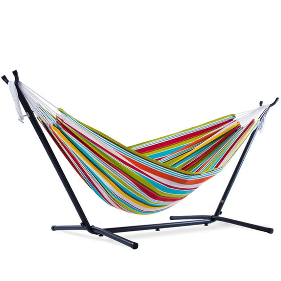 Vivere Double Polyester Easy Assemble Outdoor Hammock with Steel Stand, Ciao