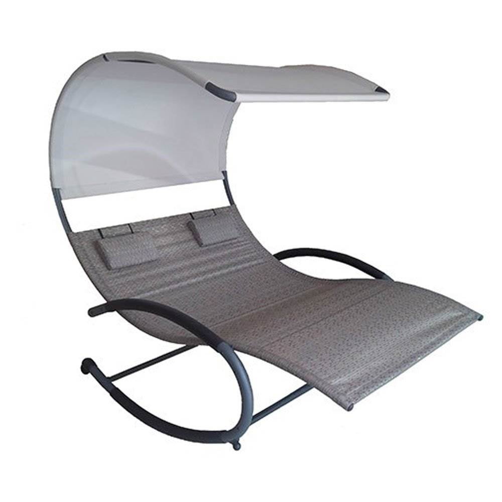 Vivere Double Seated Chaise Canopy Steel Rocking Lounge Patio Chair