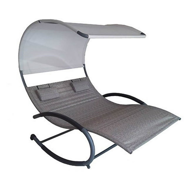 Vivere Double Seated Chaise Canopy Steel Rocking Lounge Patio Chair, Sienna