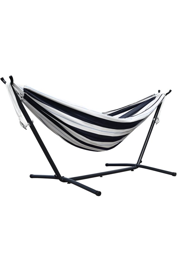 Double Sunbrella Hammock & Steel Stand, Portable Outdoor Lounge, Harbor