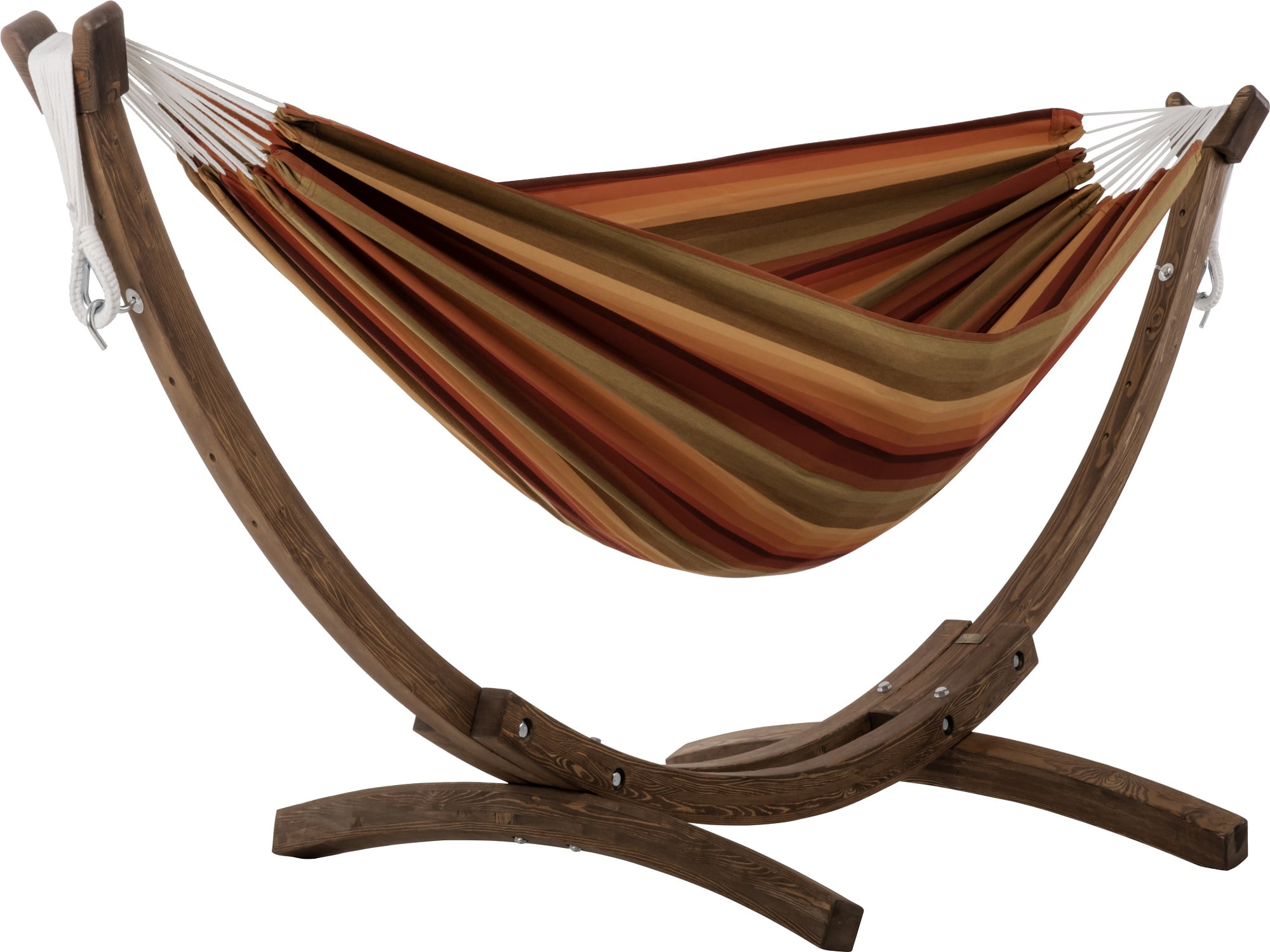 Sunset Orange Striped Sunbrella Hammock with Solid Pine Stand