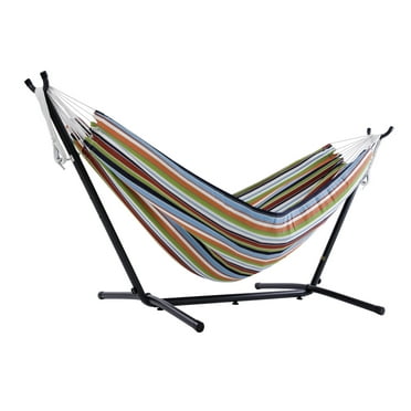 Vivere Double Sunbrella Hammock with Stand and Carry Bag - Confetti