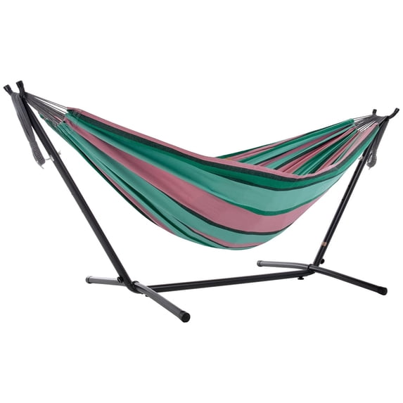 Vivere Double Cotton Hammock, Comfortable Daybed with Steel Stand, 9 Foot, Watermelon