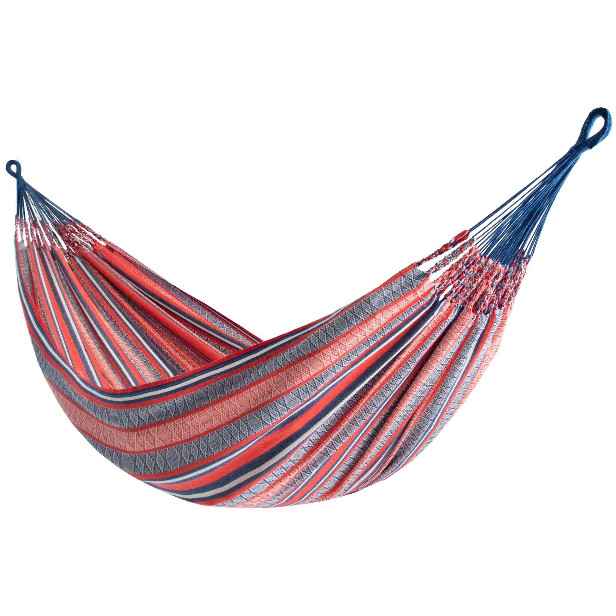 Latin Double Cotton Hammock in Vibrant Red and Blue Stripes
