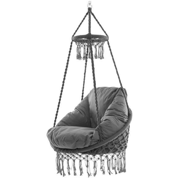 Vivere Macrame Polyester Hanging Chair with Cushion - Fog Grey