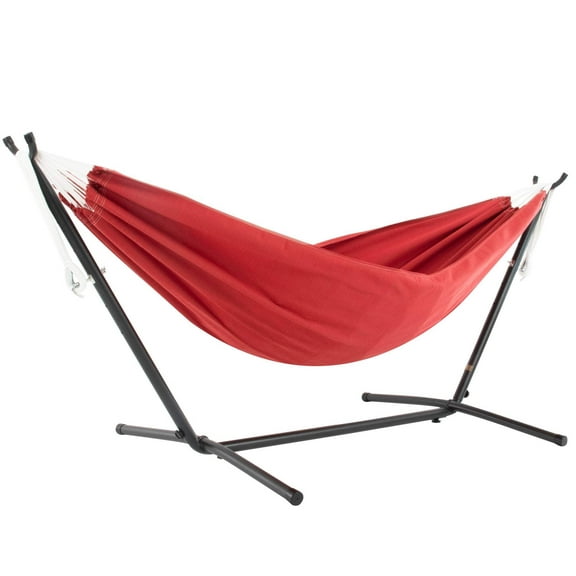Vivere Sunbrella Double 2-Person Hammock with Stand and Carry Bag, Crimson