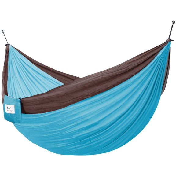 Vivere Nylon Double Parachute Camping Hammock - Turquoise and Chocolate