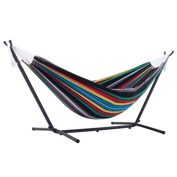 Vivere Double Cotton Hammock, Comfortable Daybed with Steel Stand, 9 Foot, Rio Night