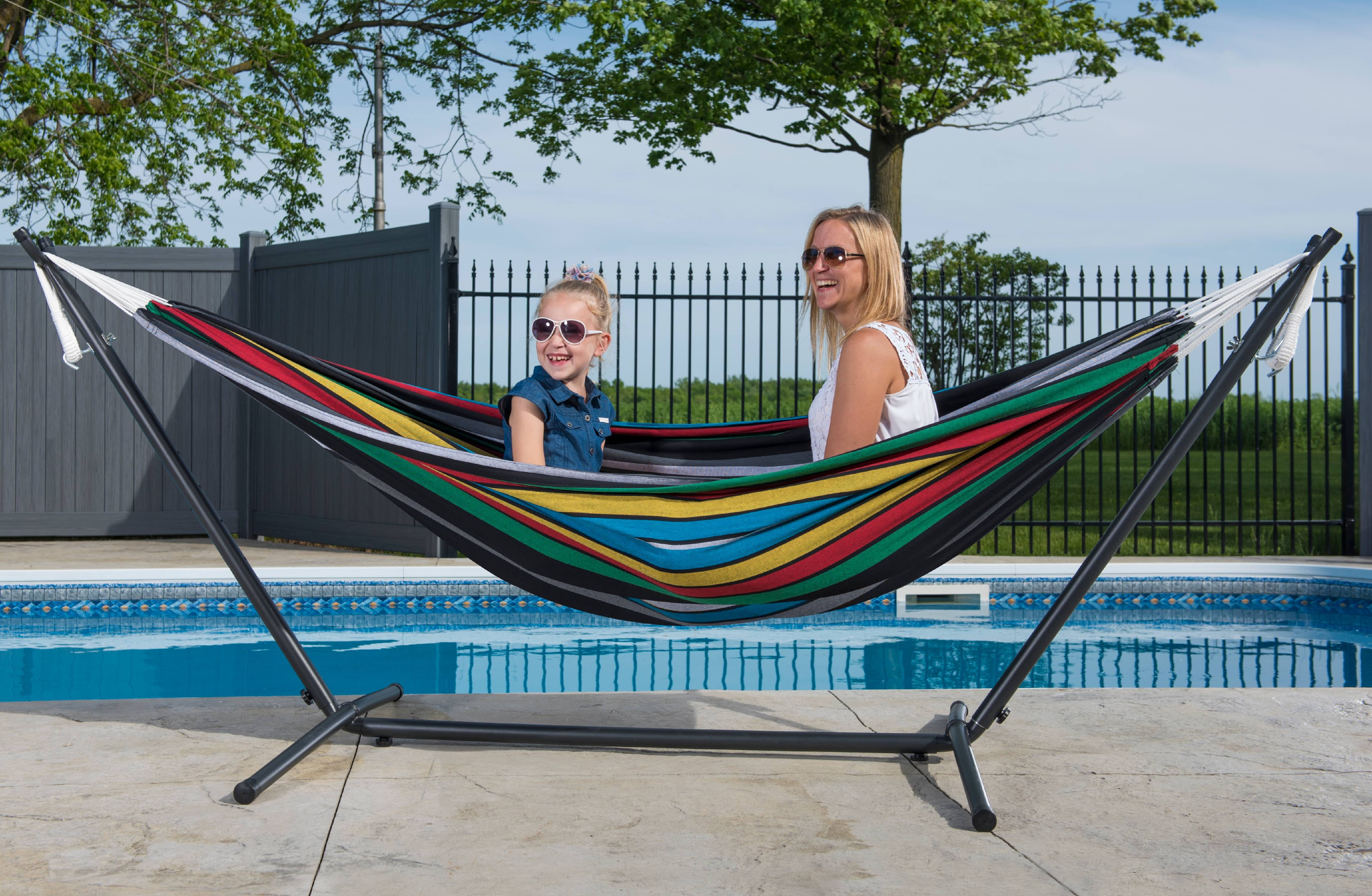 Vivere Rio Night Multicolor Cotton Double Hammock with Steel Stand