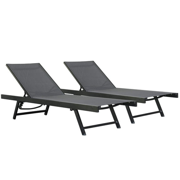 Vivere Urban Aluminum Lounger Set Made with Premium Phifertex Outdoor Fabric (330 lb Capacity) Black