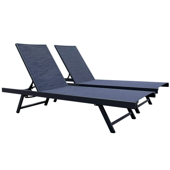 Vivere Urban Foldable Aluminum Outdoor Chaise Lounge - Set of 2, Navy