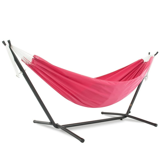 Vivere Double Polyester Hammock with Stand and Carry Bag - Pink