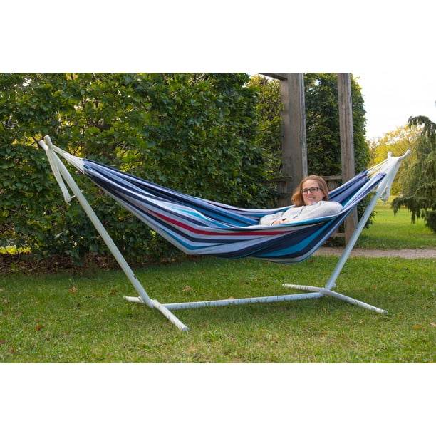 Vivere's Combo Double Denim Hammock with White Stand (9ft)