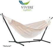 Vivere's Double Deluxe Natural with Fringe Hammock Combo with 9ft Stand